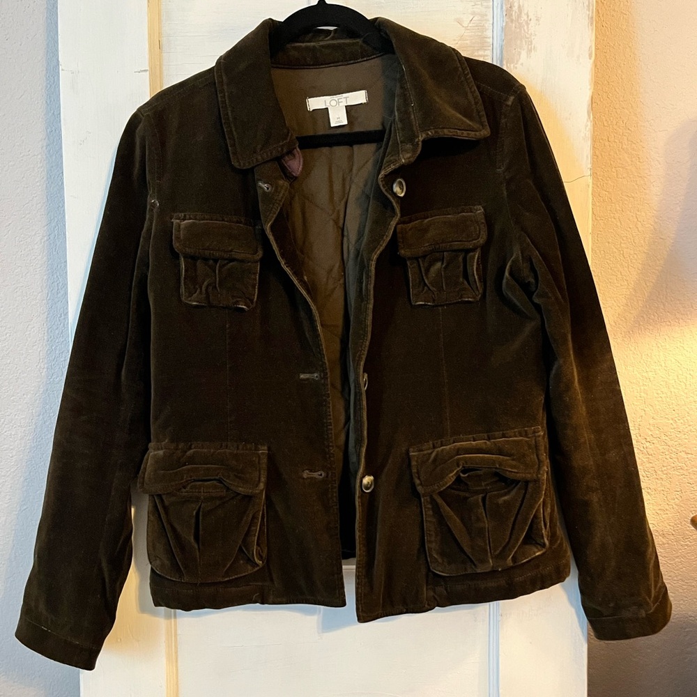 LOFT Dark Olive Brown Velvet Jacket